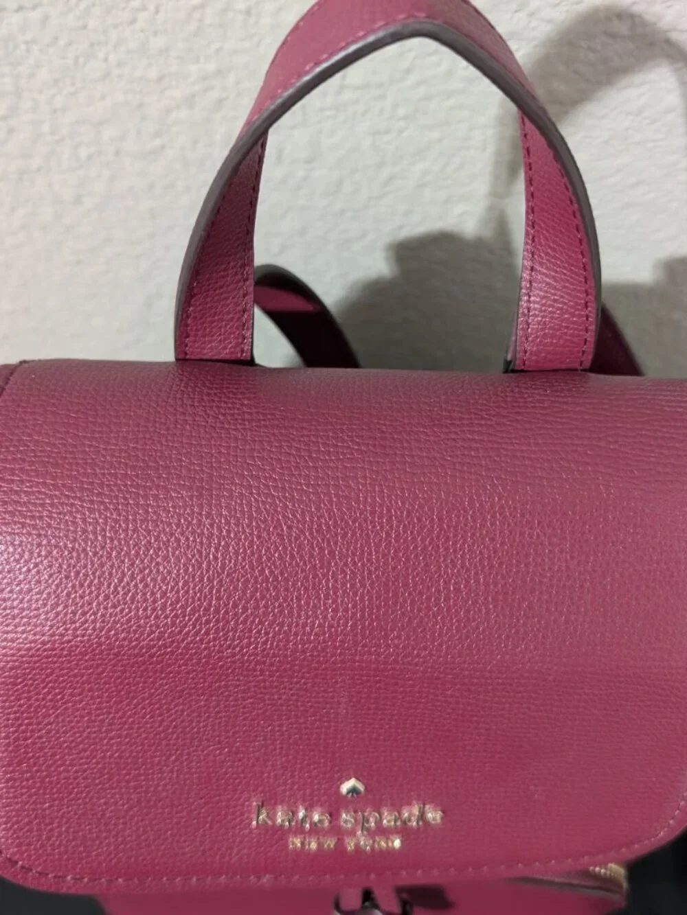 Kate Spade Darcy Flap Backpack Grain Leather WKR00548 Burgundy Drawstring